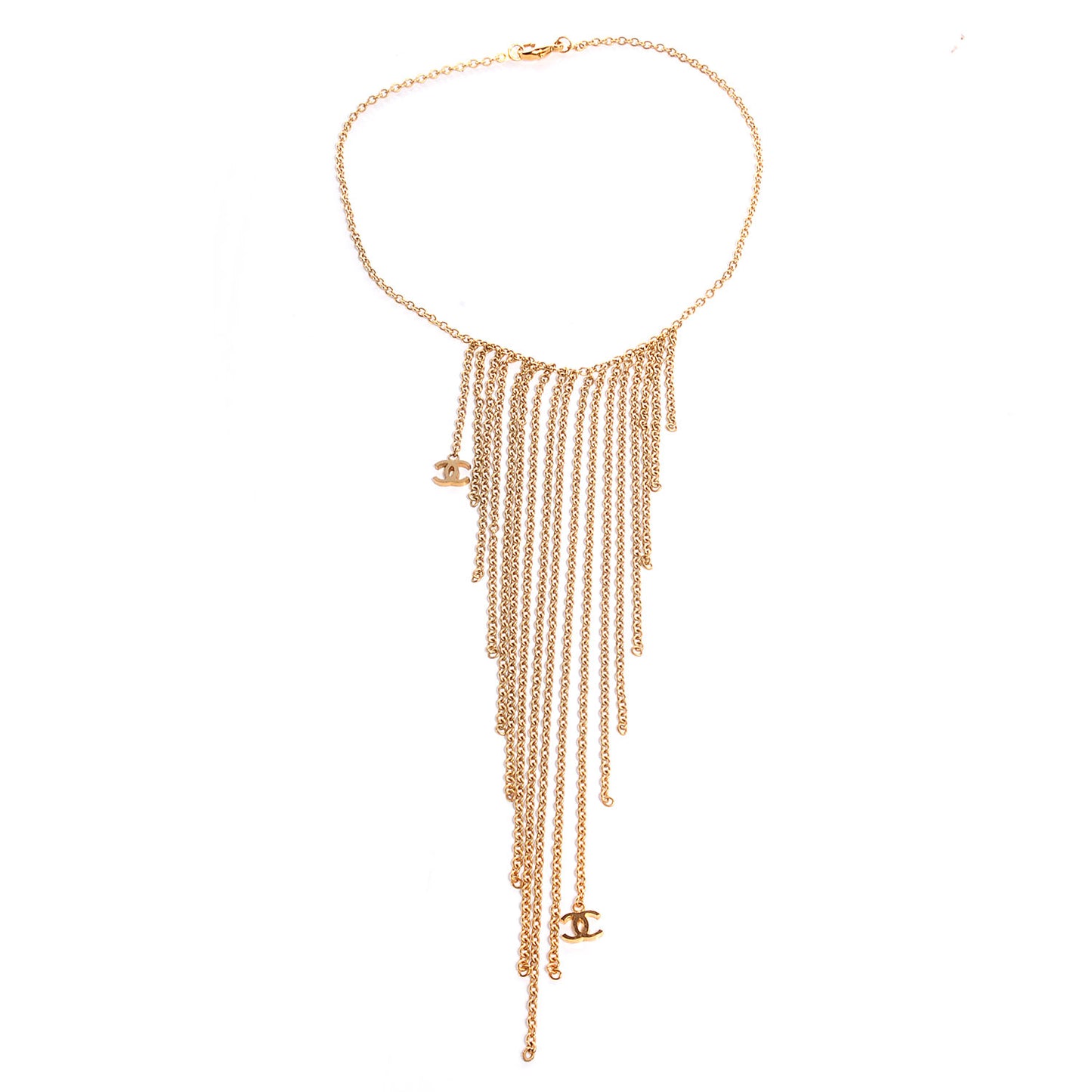 Waterfall Chain CC Long Strand Necklace Gold
