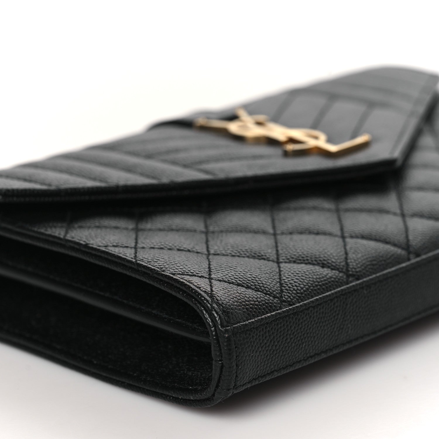 Saint Laurent Grain De Poudre Mixed Matelasse Triquilt Monogram Chain Wallet Black 7 of 8
