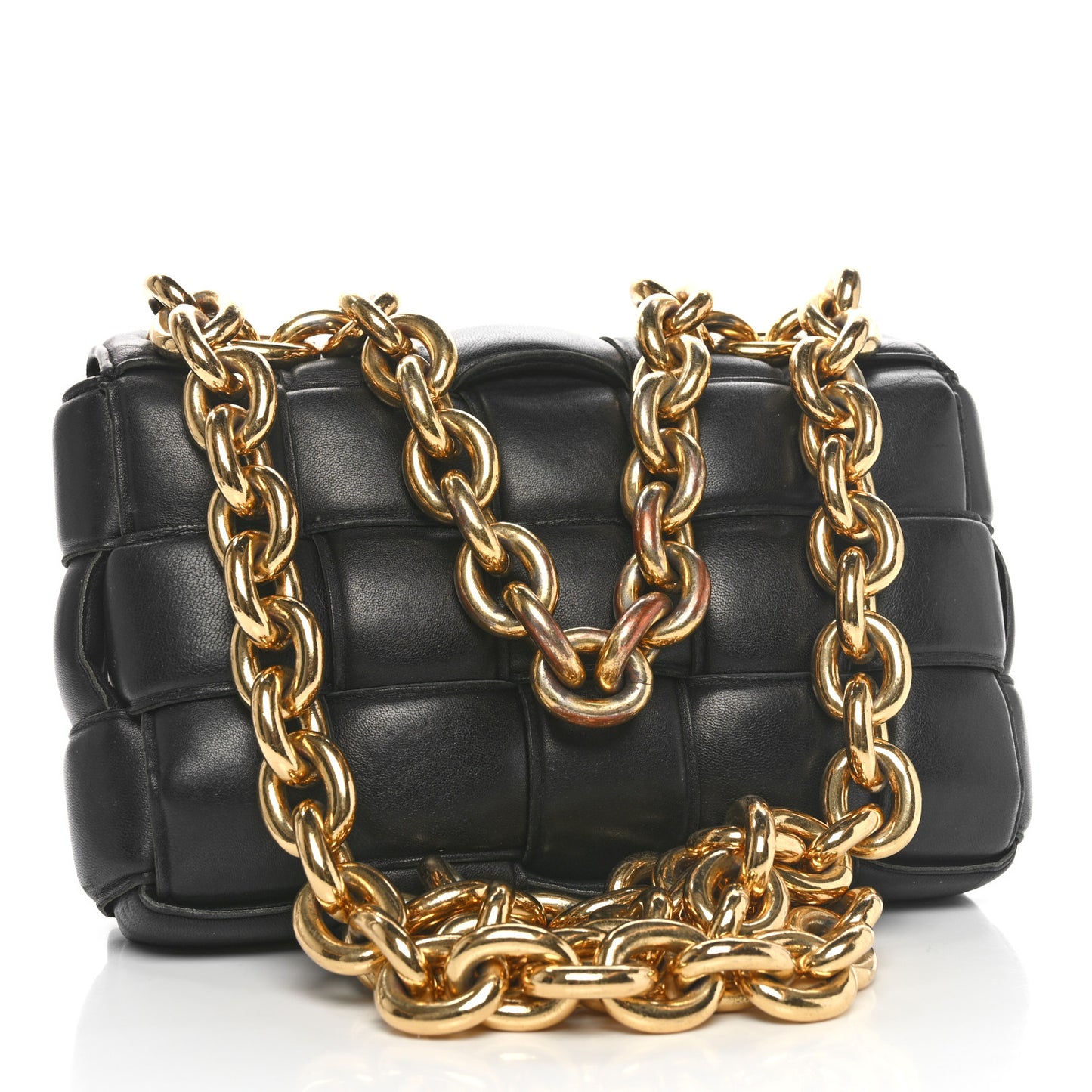 Lambskin Maxi Intreccio Padded Chain Cassette Crossbody Bag Black