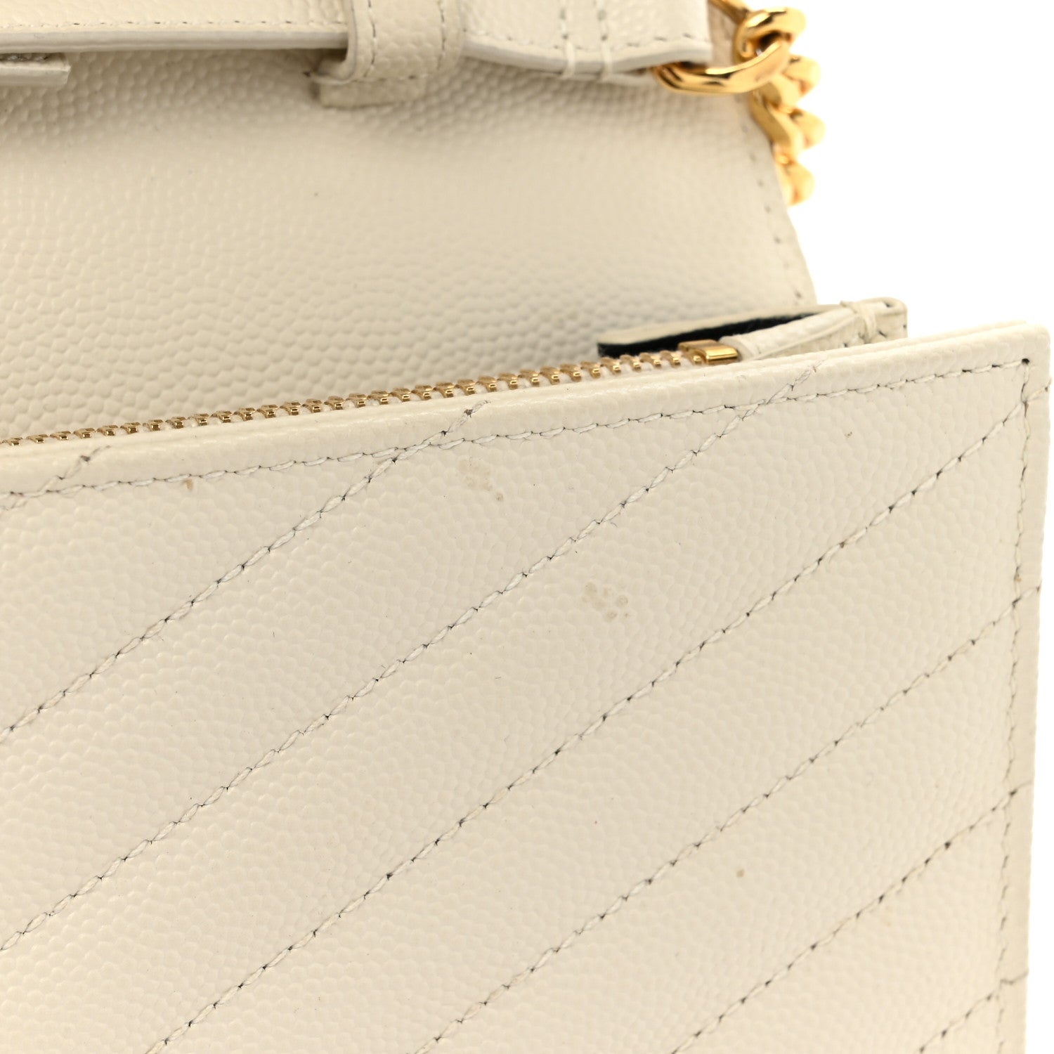 Saint Laurent Grain De Poudre Matelasse Chevron Monogram Chain Wallet Crema Soft 18 of 18