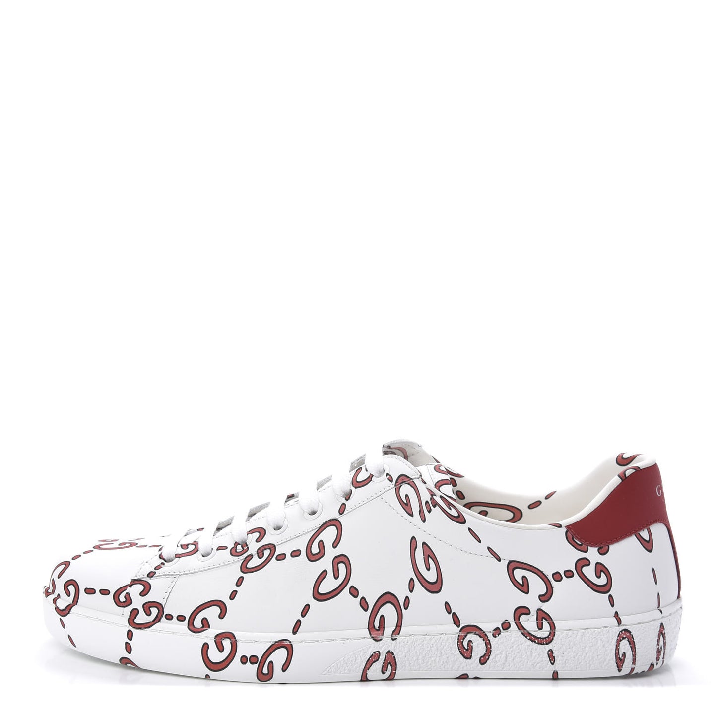 Calfskin GucciGhost Print Mens Ace Sneakers 8 White Hibiscus Red