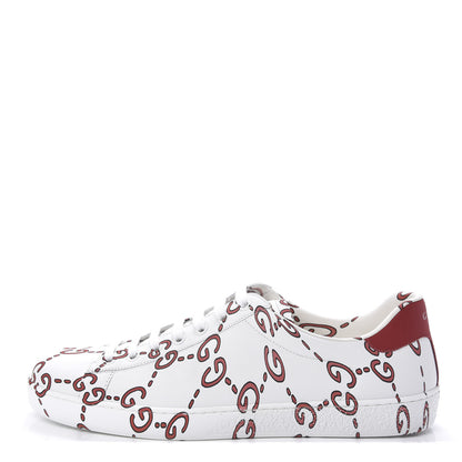 Gucci Calfskin GucciGhost Print Mens Ace Sneakers 8 White Hibiscus Red 1 of 8