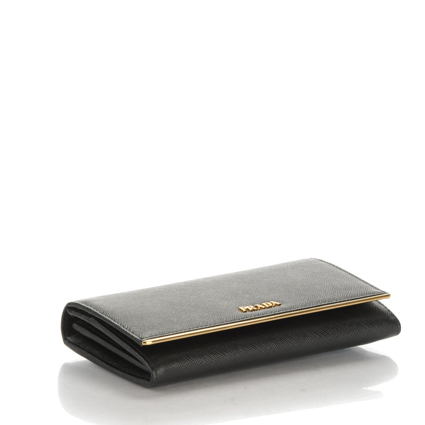 Saffiano Metal Bar Flap Wallet Black