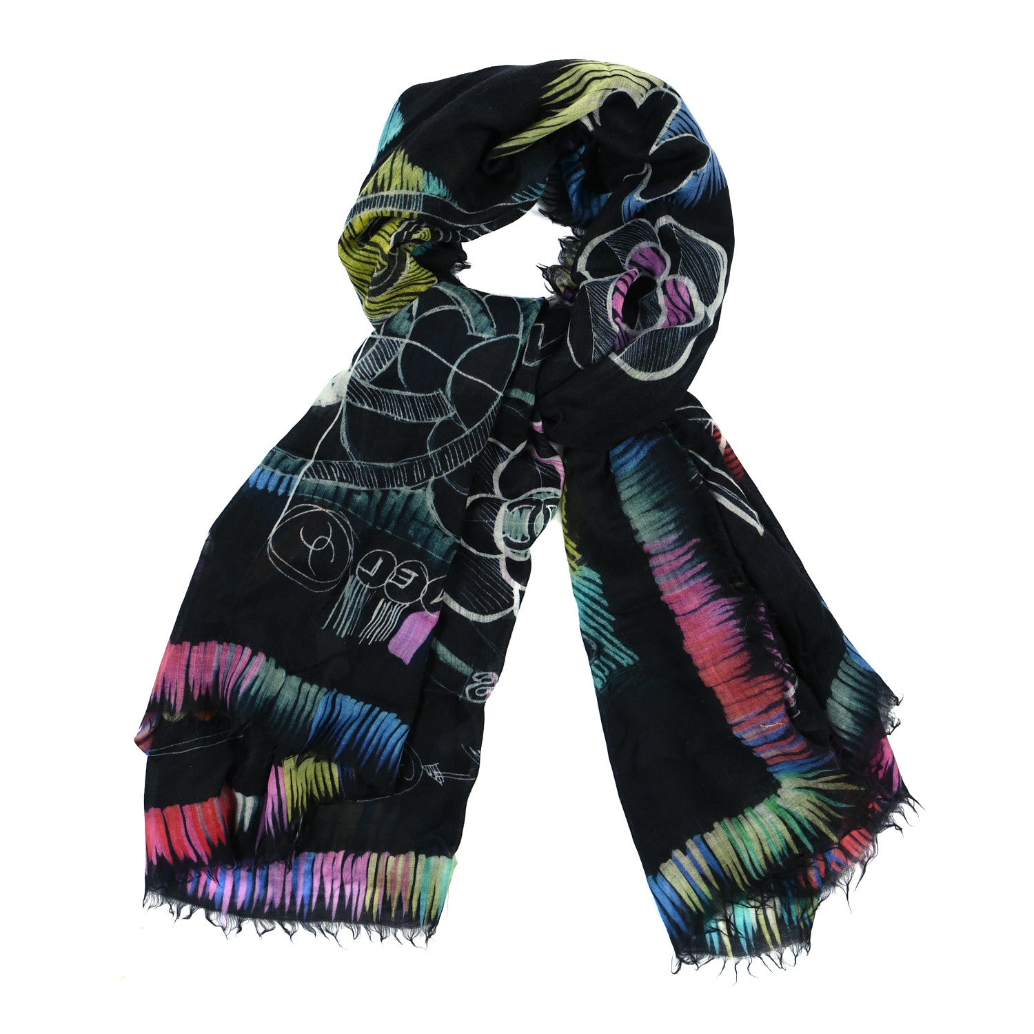 Chanel Cashmere CC Logo Shawl Black Multicolor 1 of 4
