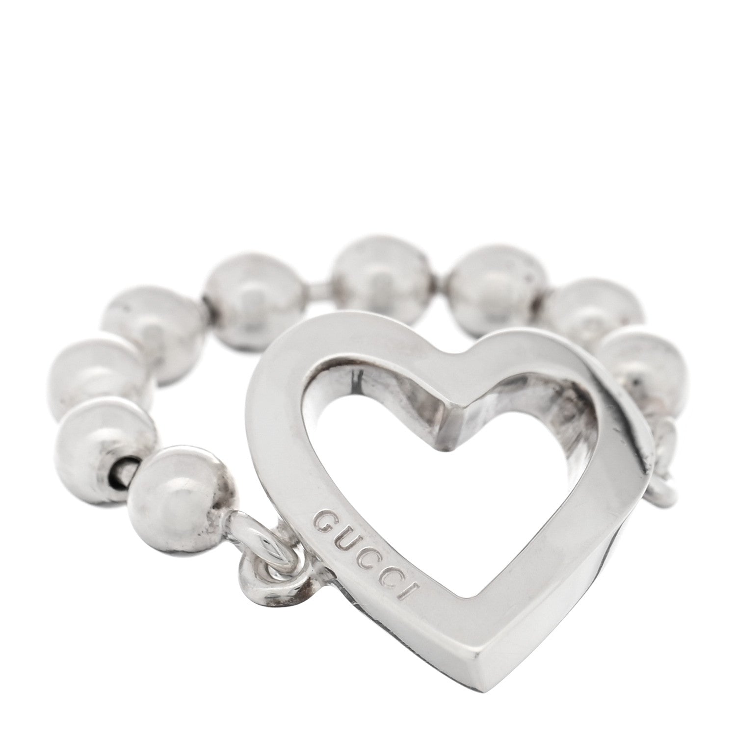 Gucci Sterling Silver Bead Heart Ring 54 7 1 of 4