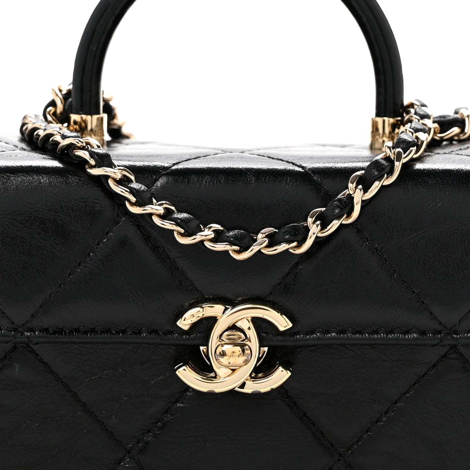 Chanel Shiny Calfskin Quilted Top Handle Box Bag Black 1891642