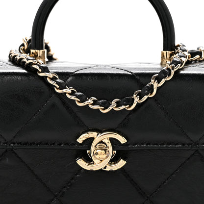 Chanel Shiny Calfskin Quilted Top Handle Box Bag Black 8 of 15