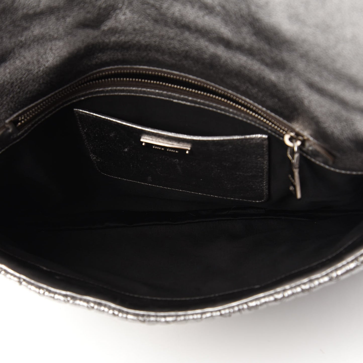 Metallic Nappa Matelasse Crystal Flap Clutch Cromo