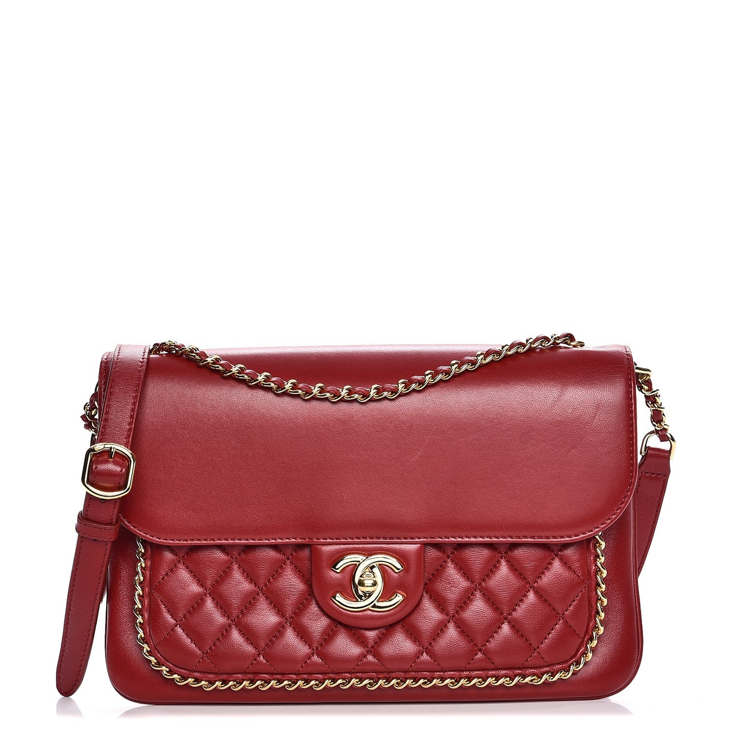 Lambskin Quilted Large CC Unchained Crossbody Red