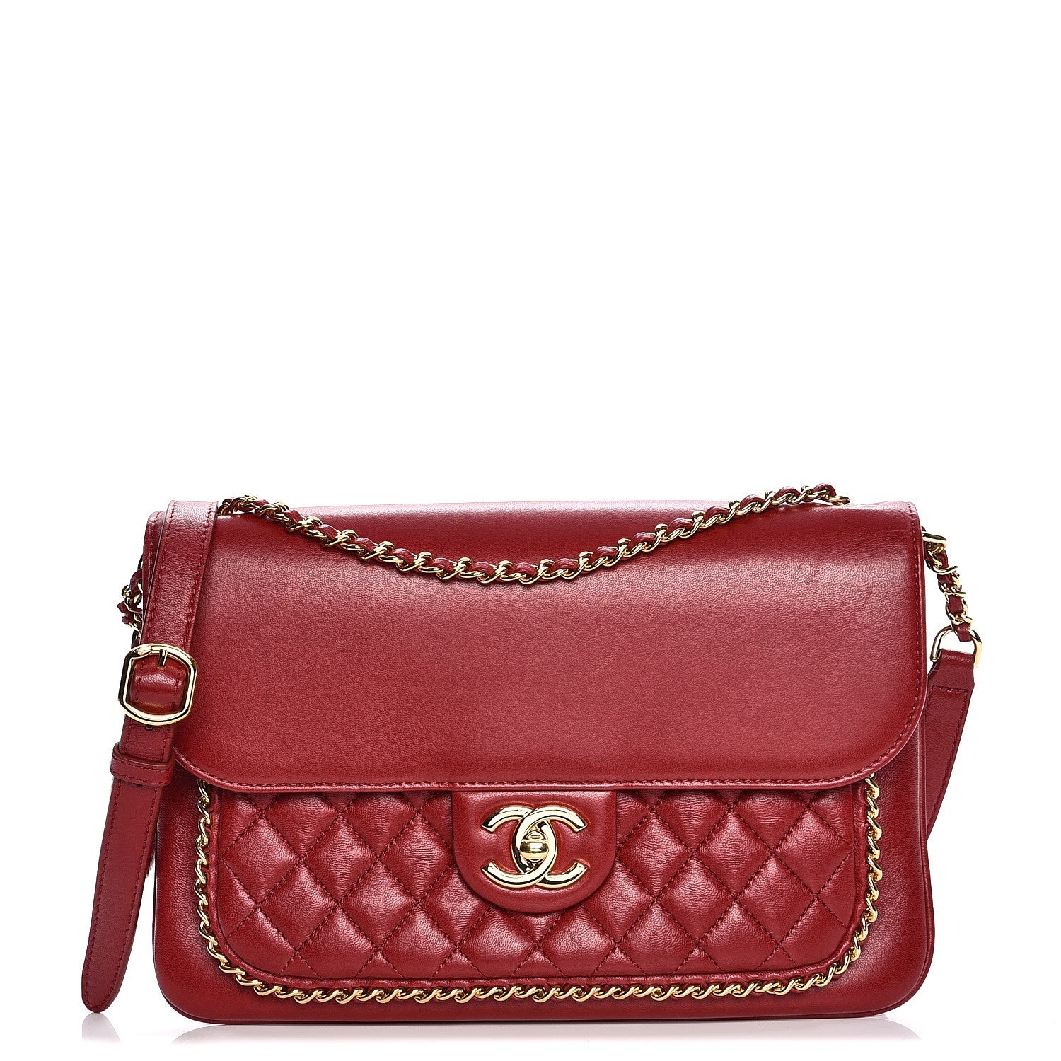 Chanel Lambskin Quilted Large CC Unchained Crossbody Red 1 of 10