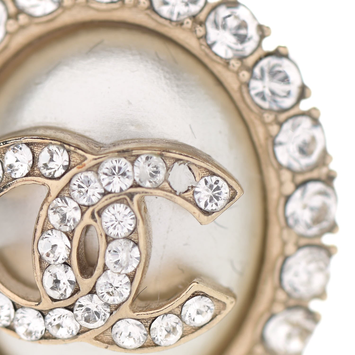 Chanel Crystal Enamel CC Round Earrings Light Gold White 5 of 5