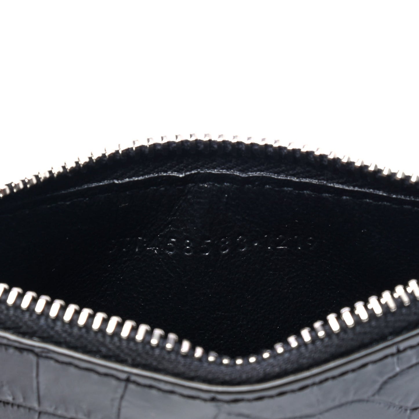 Calfskin Crocodile Embossed 5 Fragments Zip Pouch Card Holder Black