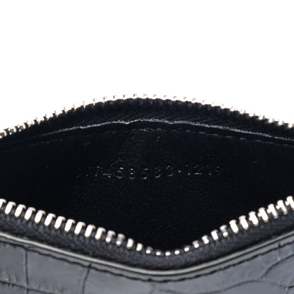 Saint Laurent Calfskin Crocodile Embossed 5 Fragments Zip Pouch Card Holder Black 5 of 6