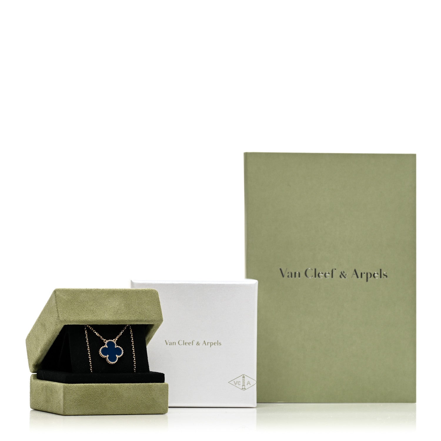 Van Cleef & Arpels 18K Yellow Gold Blue Agate Vintage Alhambra Pendant Necklace 5 of 5