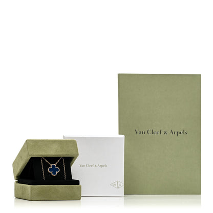 Van Cleef & Arpels 18K Yellow Gold Blue Agate Vintage Alhambra Pendant Necklace 5 of 5