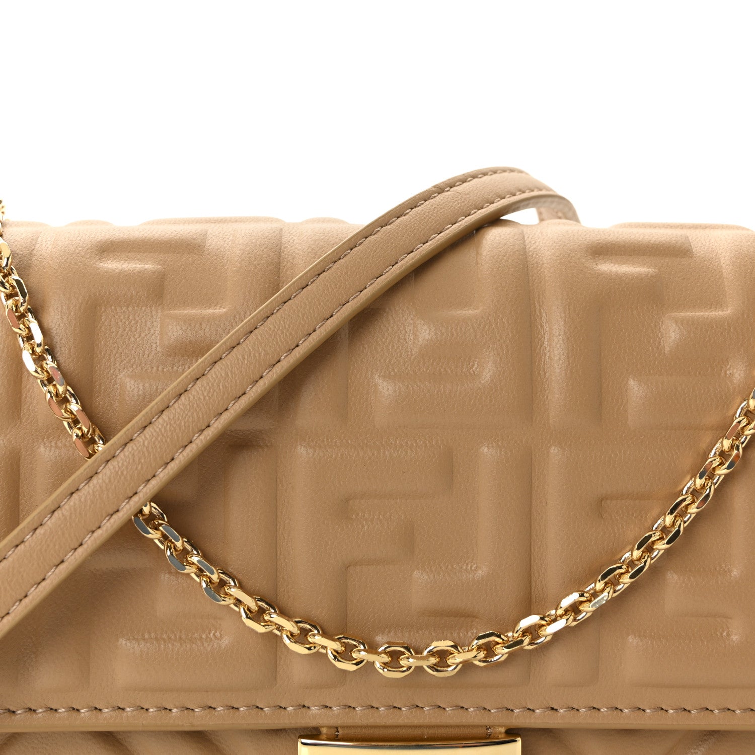 Fendi Nappa Matisse FF Embossed Wallet On Chain Baguette Miele Scuro 7 of 9