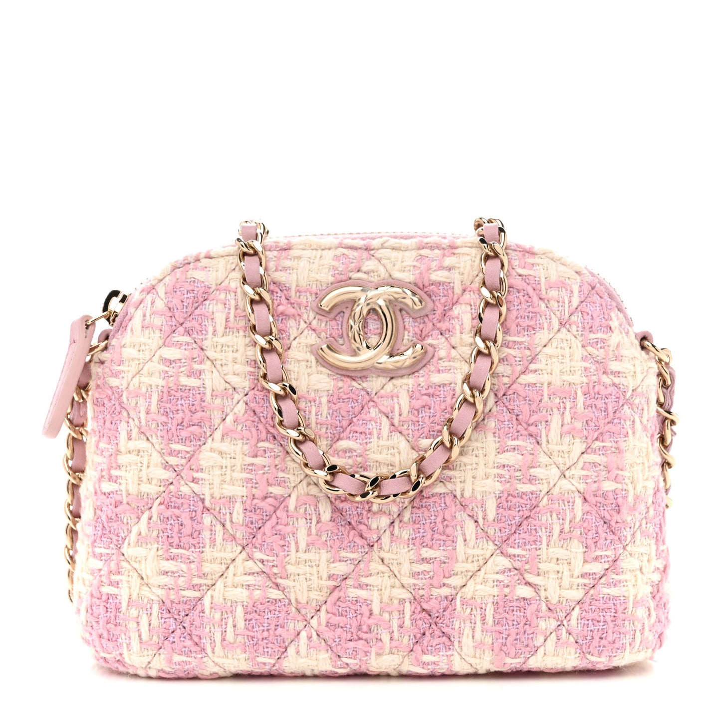 Tweed Quilted Mini Clutch With Chain Pink
