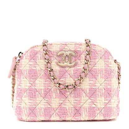 Chanel Tweed Quilted Mini Clutch With Chain Pink 1 of 11