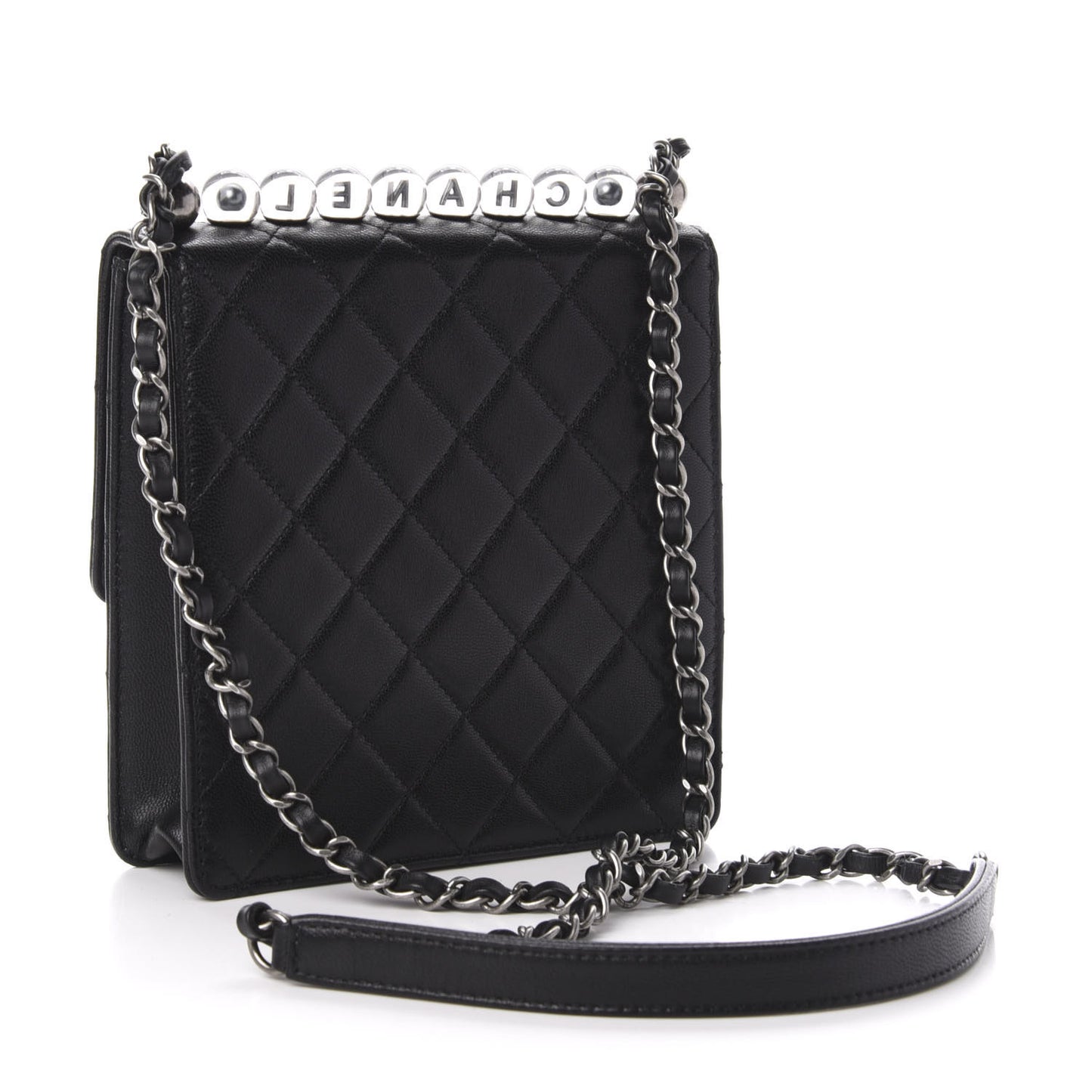 Lambskin Quilted Chic Pearls Flap Black