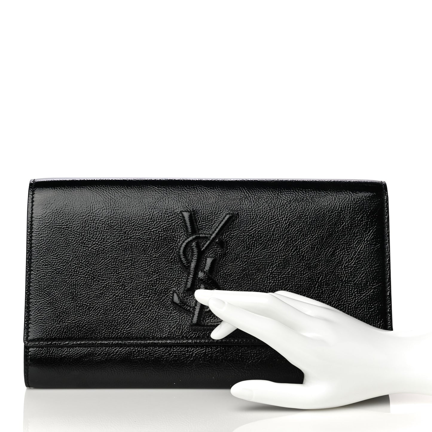 Textured Patent Monogram Large Belle De Jour Clutch Black