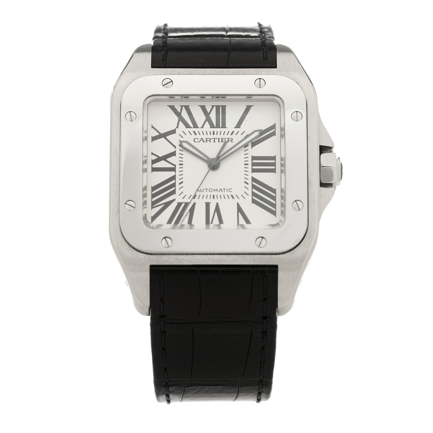 Stainless Steel Alligator 38mm Santos 100 Automatic Watch