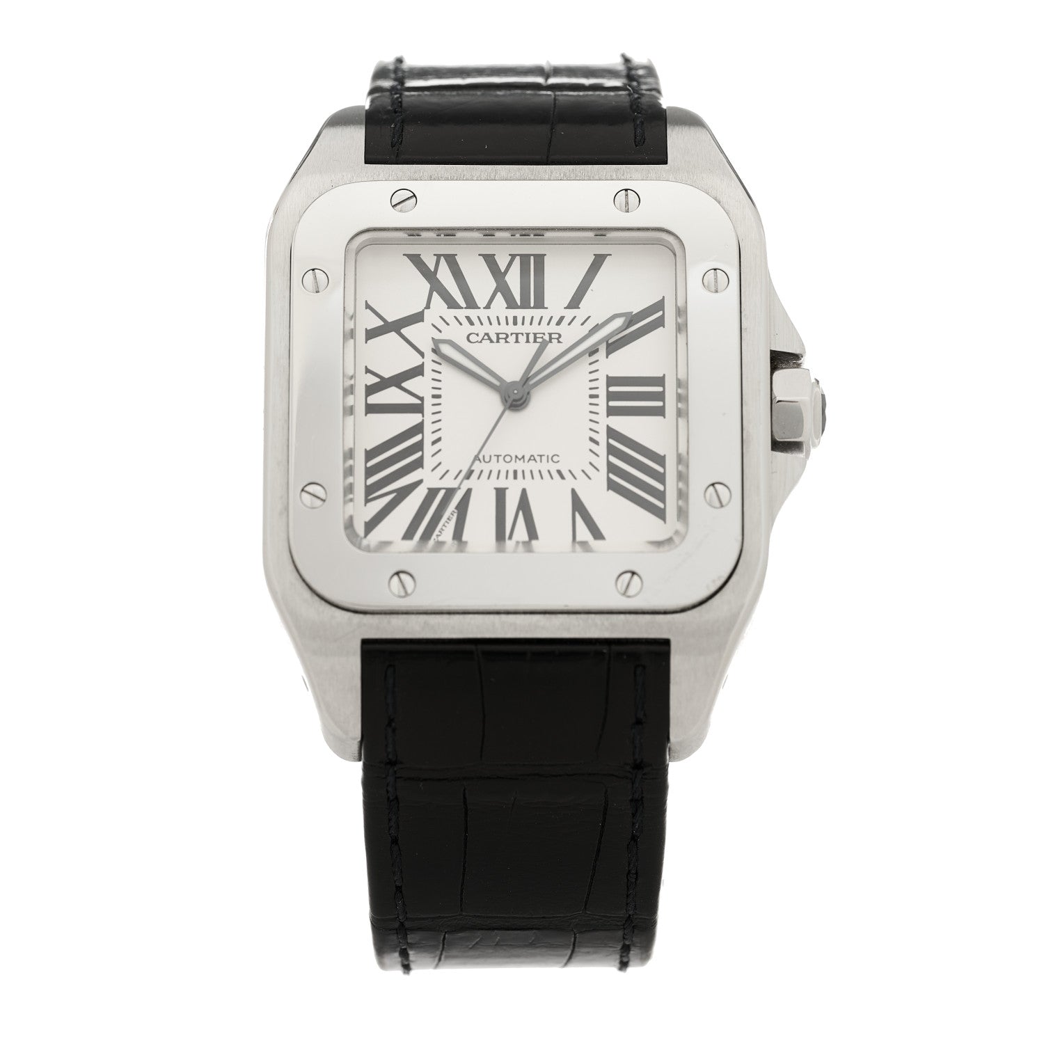 Cartier Stainless Steel Alligator 38mm Santos 100 Automatic Watch 1 of 4