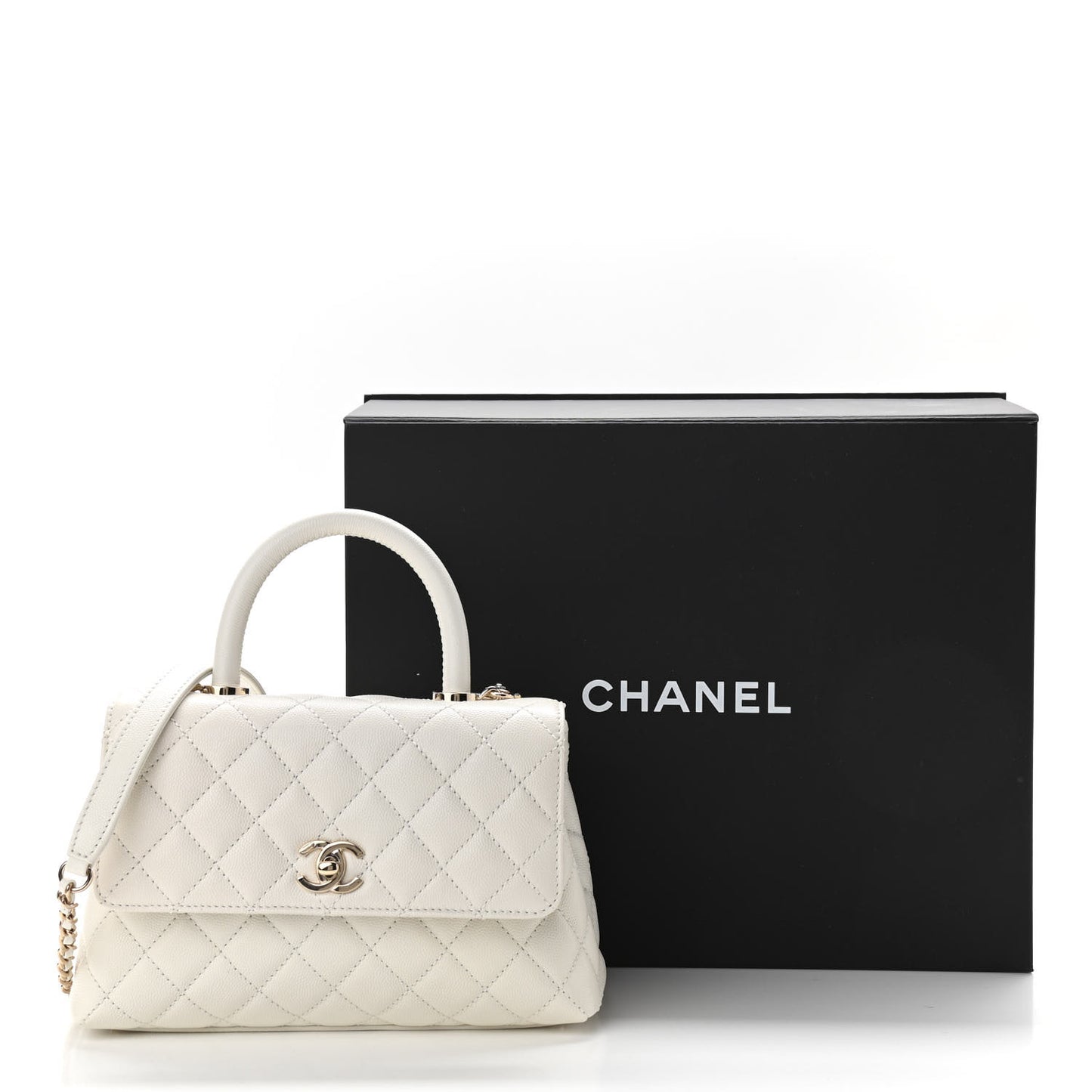 Caviar Quilted Mini Coco Handle Flap White