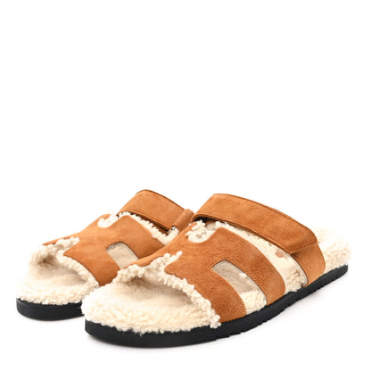 Hermes Suede Goatskin Woolskin Womens Chypre Sandals 40.5 Naturel Ecru 4 of 9