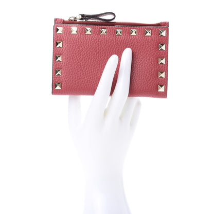 Valentino Garavani Pebbled Calfskin Rockstud Coin Case Card Holder Pink 2 of 7