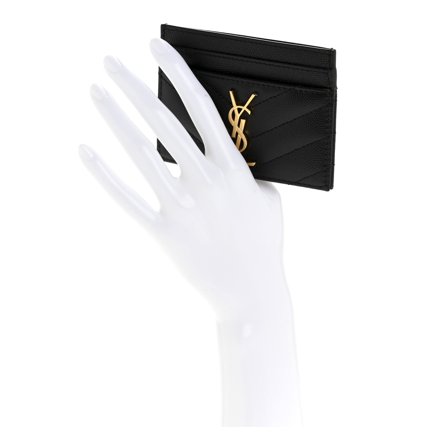 Saint Laurent Grain De Poudre Matelasse Chevron Monogram Credit Card Case Black 4 of 18
