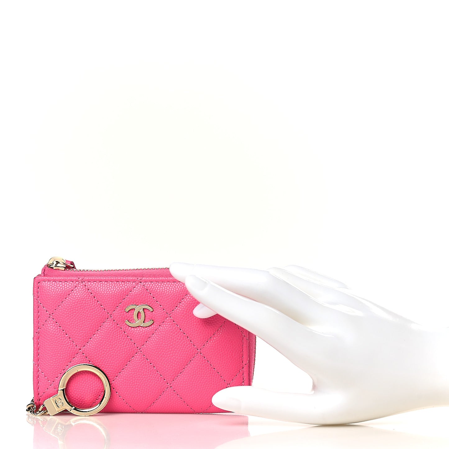 Caviar Quilted Zipped Key Holder Case Pink