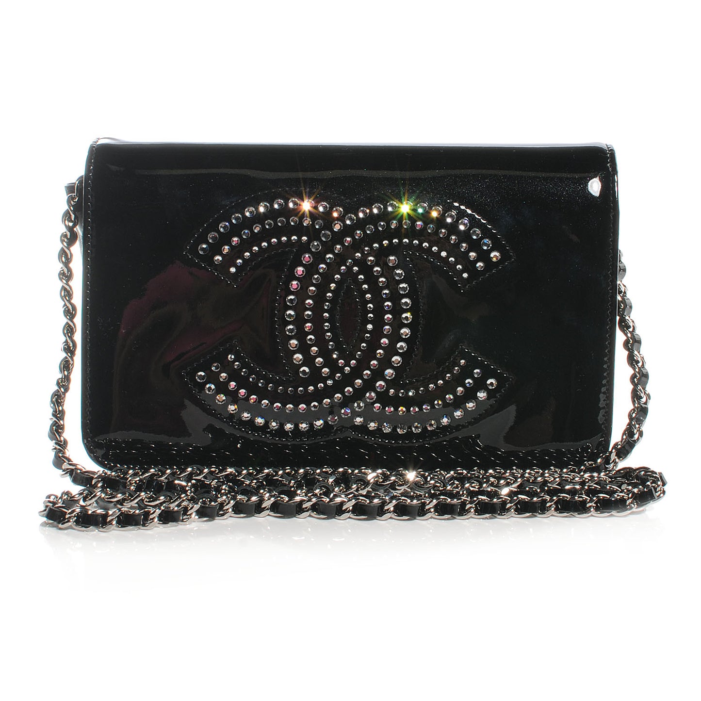 Patent Strass Wallet On Chain Black