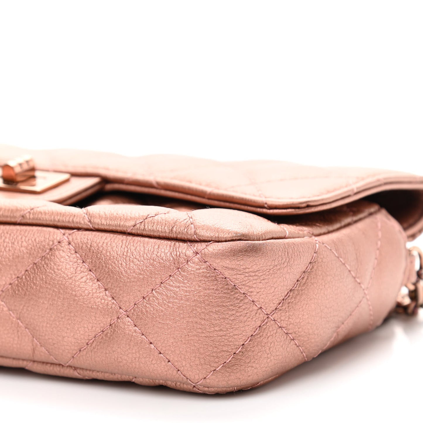 Metallic Grained Calfskin Quilted 2.55 Reissue Phone Holder With Chain Copper