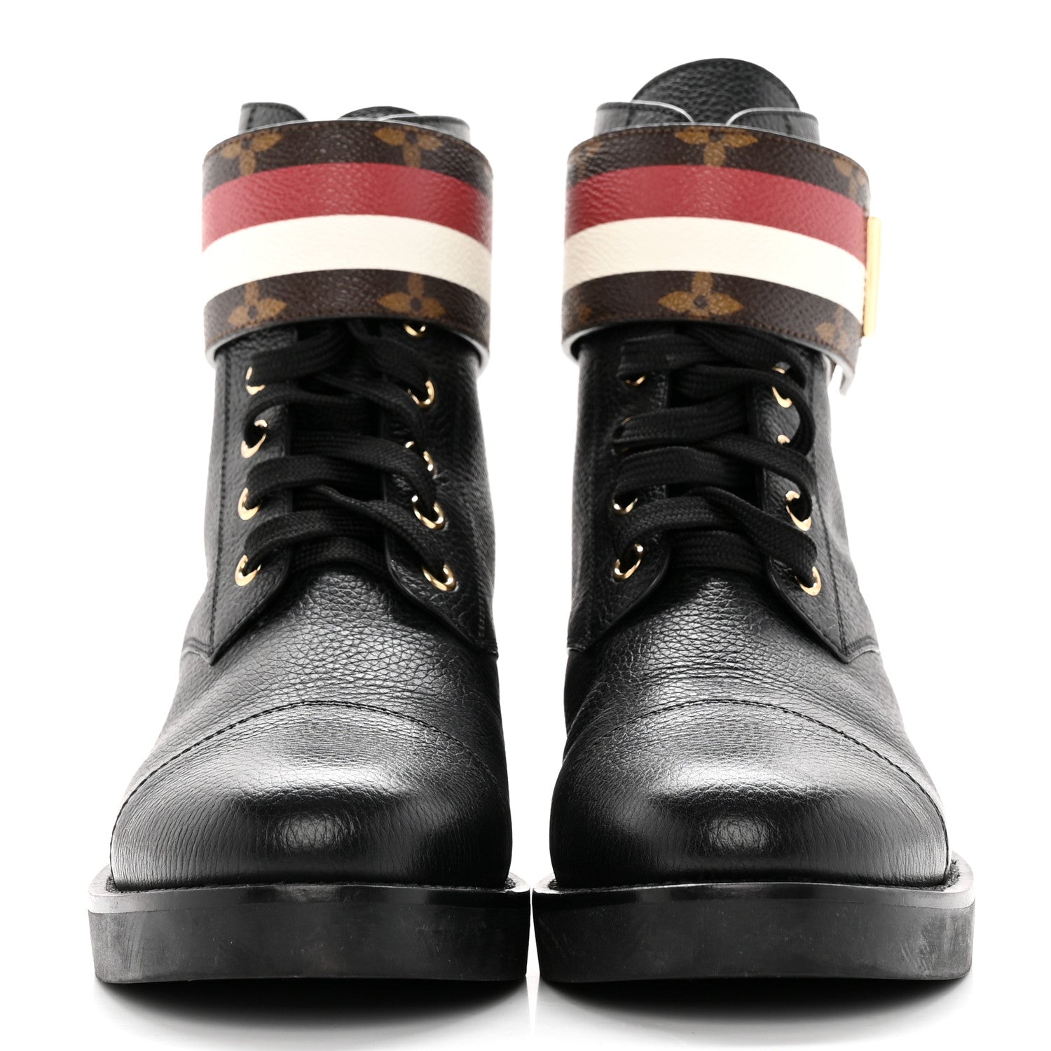 Louis Vuitton Calfskin Monogram Wonderland Flat Ranger Boots 36 Black Red White 2 of 15