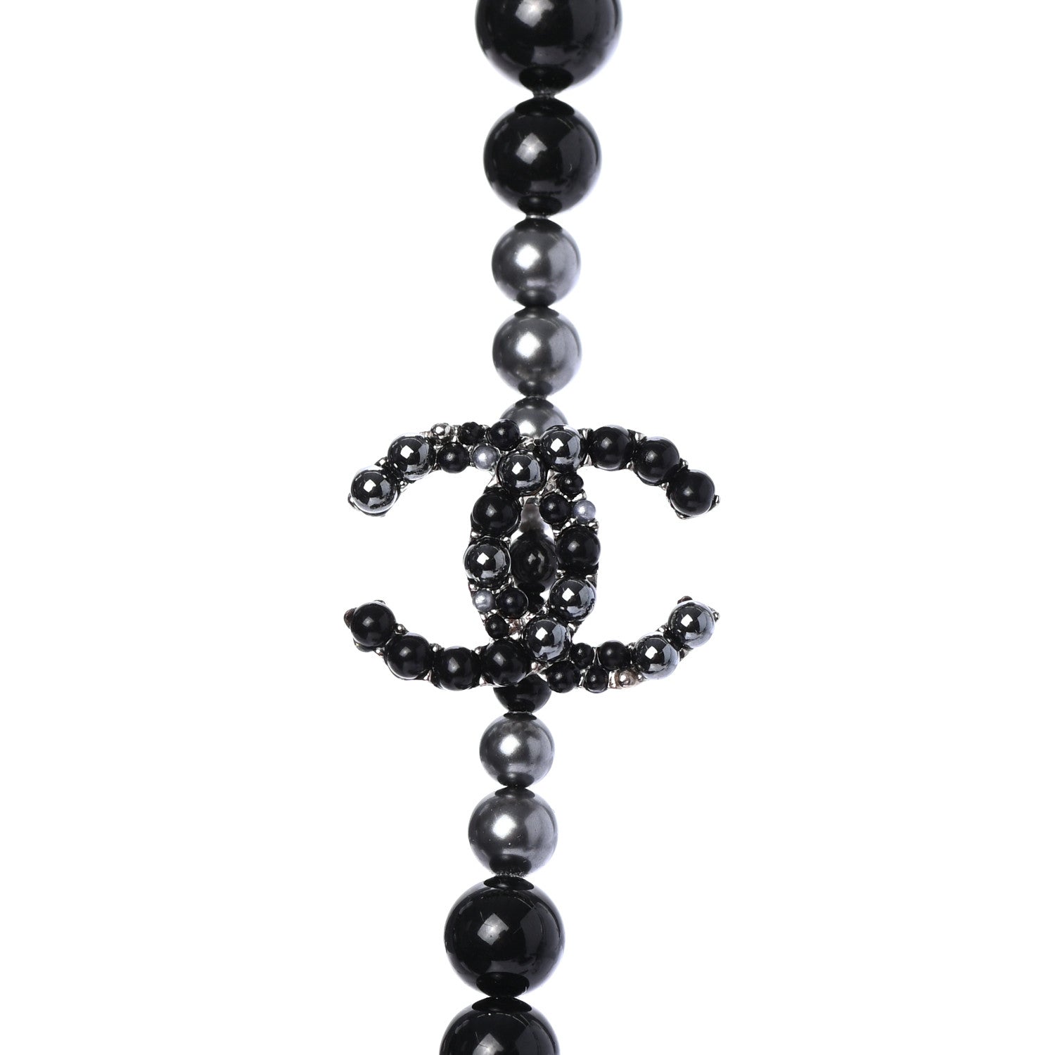 Chanel Pearl Beaded CC Long Necklace Black Grey 4 of 5
