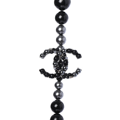 Chanel Pearl Beaded CC Long Necklace Black Grey 4 of 5