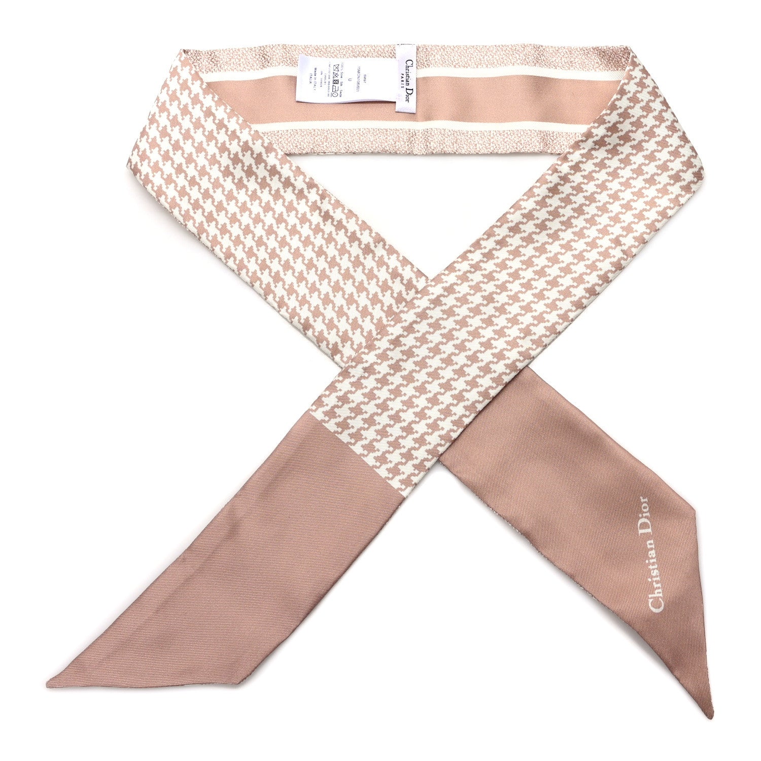 Christian Dior Silk Houndstooth Mitzah Scarf Beige 1 of 3