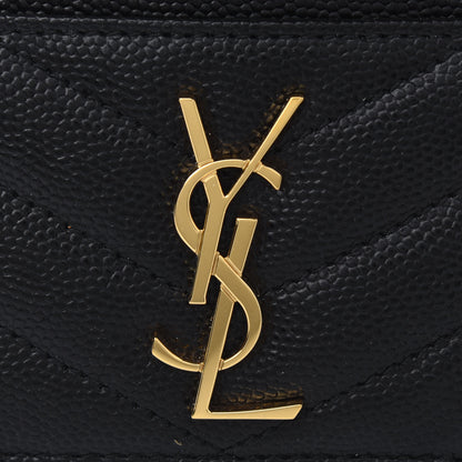 Saint Laurent Grain De Poudre Matelasse Chevron Monogram Credit Card Case Black 5 of 5