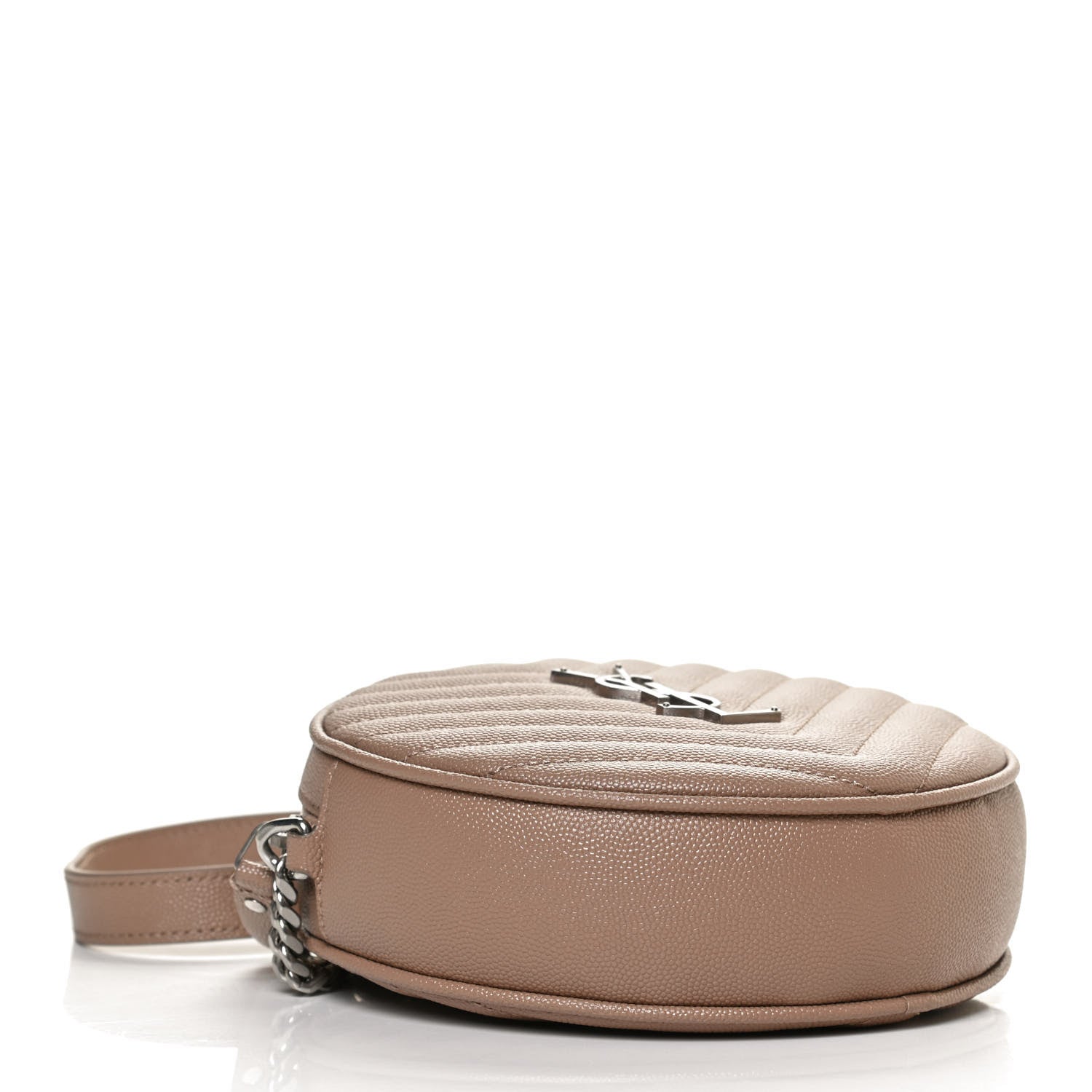 Saint Laurent Grain De Poudre Matelasse Chevron Quilted Round Vinyle Camera Bag Gold Sand 4 of 10