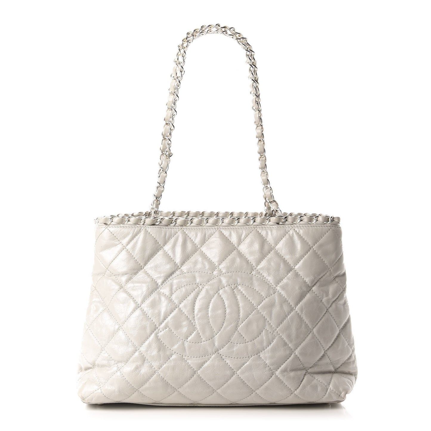 Glazed Calfskin Quilted Small Chain Me Tote Dark White
