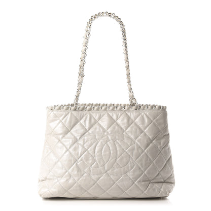 Chanel Glazed Calfskin Quilted Small Chain Me Tote Dark White 1 of 11