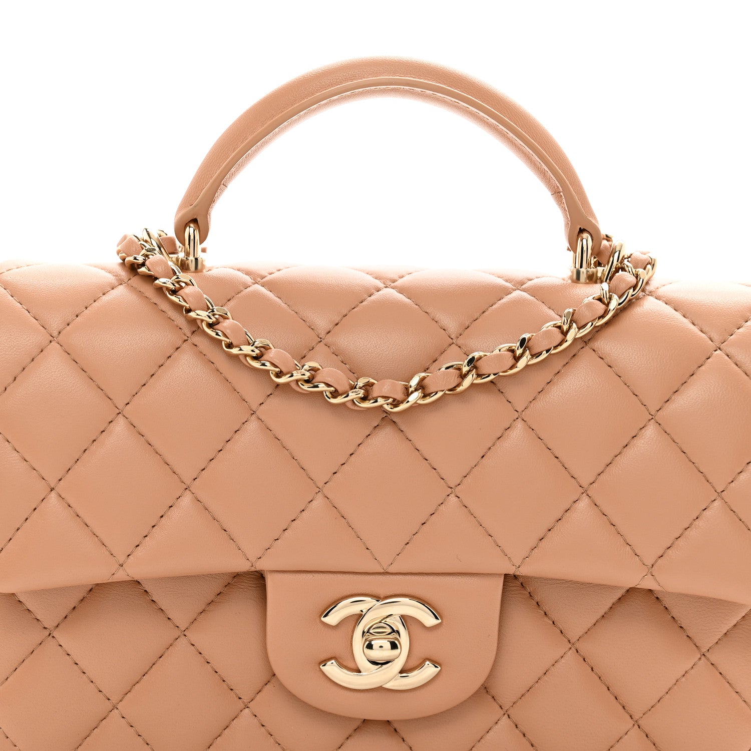 Chanel Lambskin Quilted Mini Top Handle Rectangular Flap Beige 5 of 12