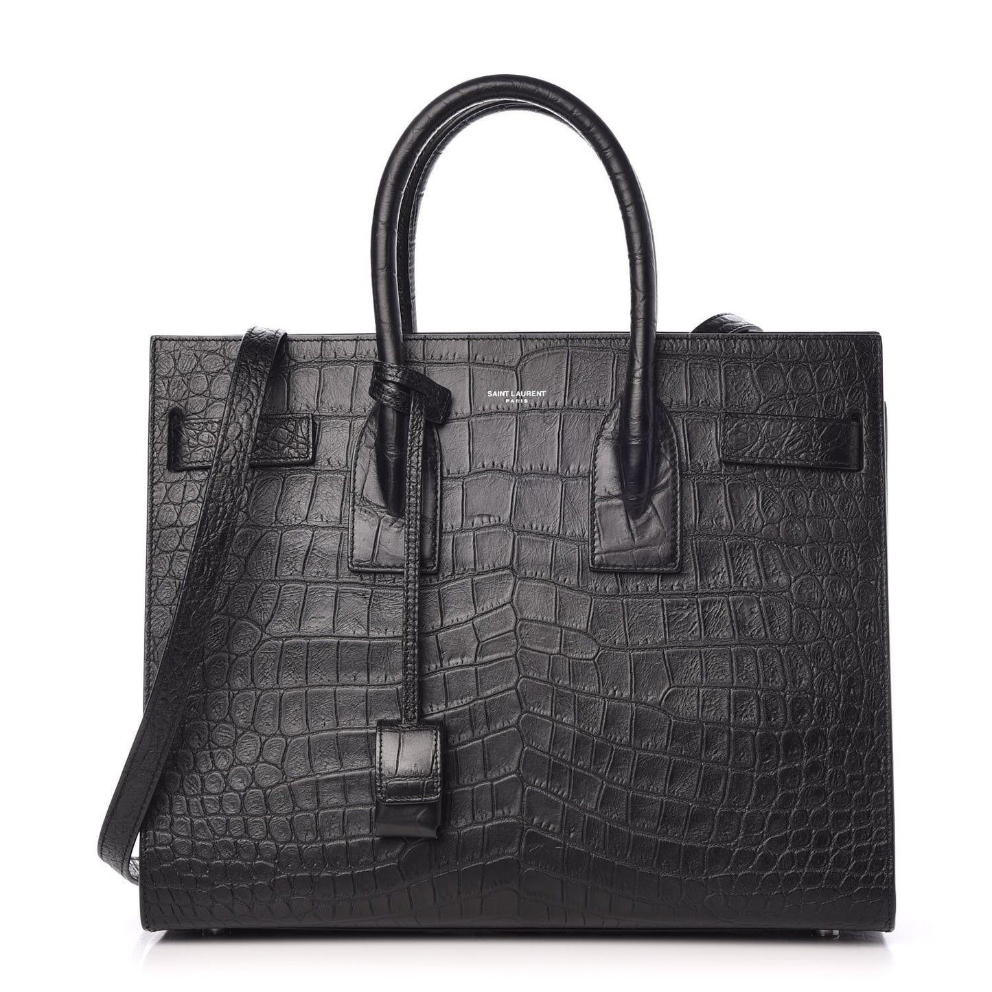 Calfskin Crocodile Embossed Small Sac de Jour Black