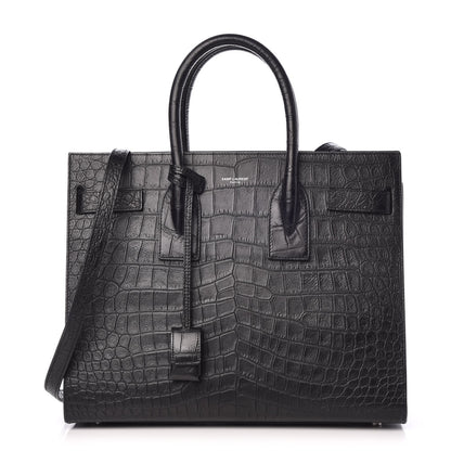Saint Laurent Calfskin Crocodile Embossed Small Sac de Jour Black 1 of 7