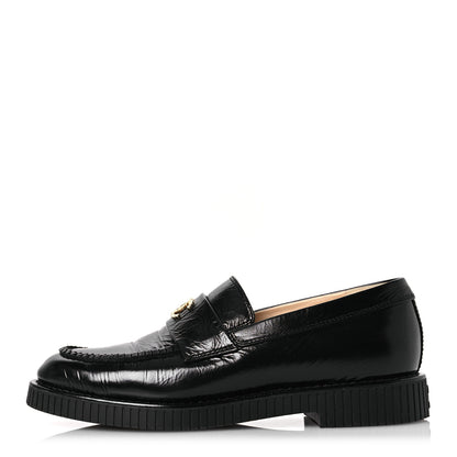 Chanel Shiny Crumpled Calfskin CC Mocassin Loafers 39 Black 1 of 11