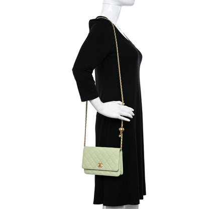 Chanel Lambskin Quilted CC Pearl Crush Wallet on Chain WOC Light Green 2 of 23