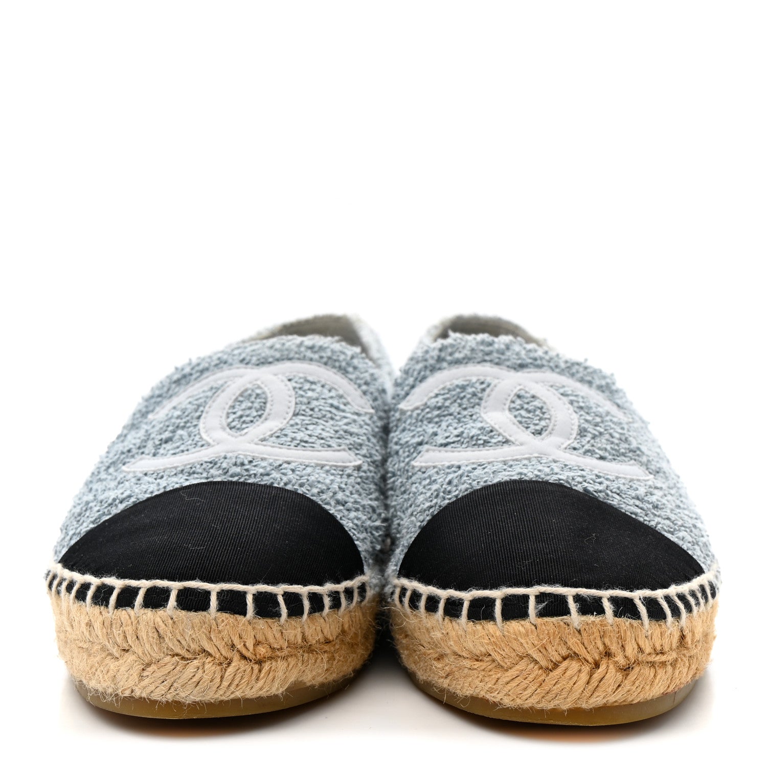 Chanel Fabric Grosgrain CC Espadrilles 38 Blue Light Gray Black 3 of 8