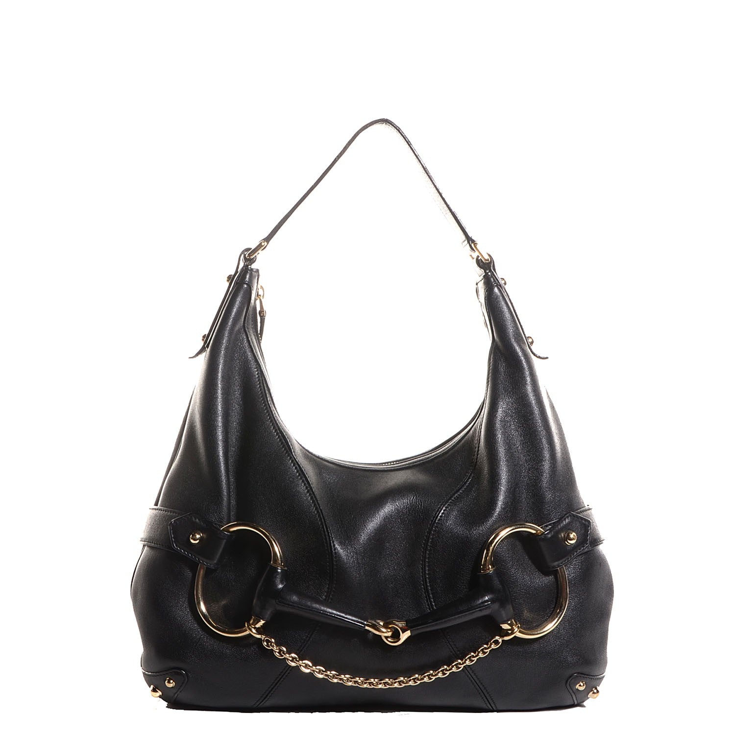 Gucci Leather Horsebit Chain Hobo Black 1 of 7