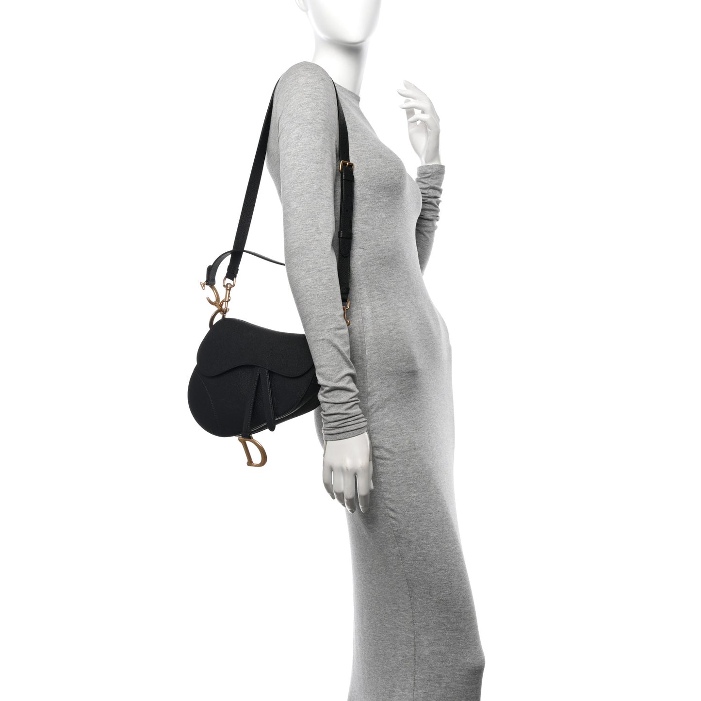 Grained Calfskin Saddle Bag With Strap Black