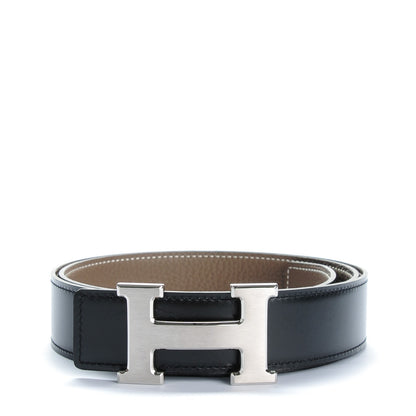 Hermes Box Togo 32mm H Belt 90 Black Etoupe 1 of 9